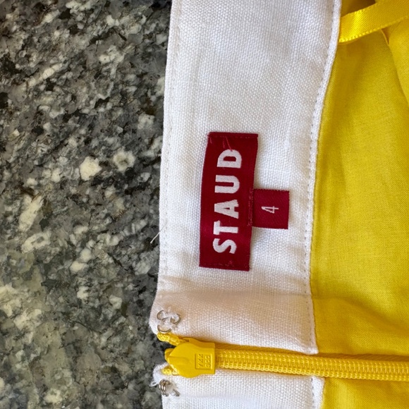 STAUD detail strapless linen Dress yellow and white NEW WITH TAGS!! Size 4 - Picture 5 of 7